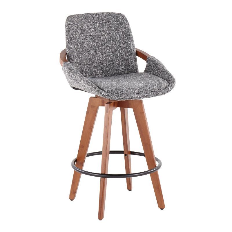 Mid-Century Modern Walnut and Grey Swivel Counter Stool