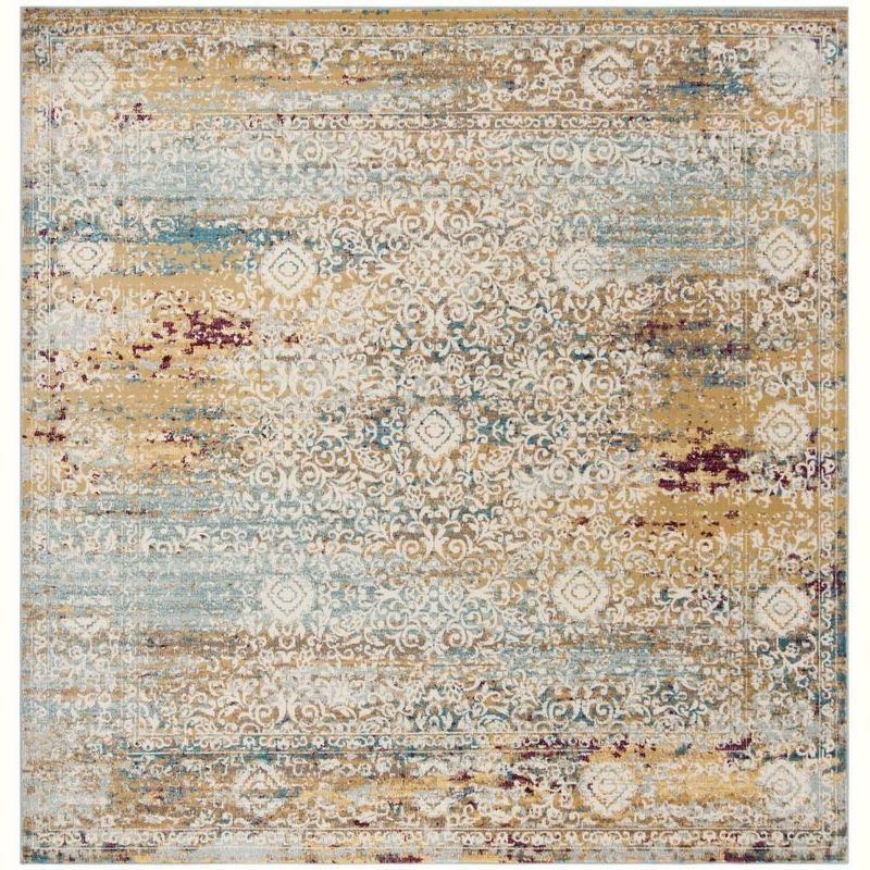Handmade Yellow and Cream Synthetic Square Area Rug