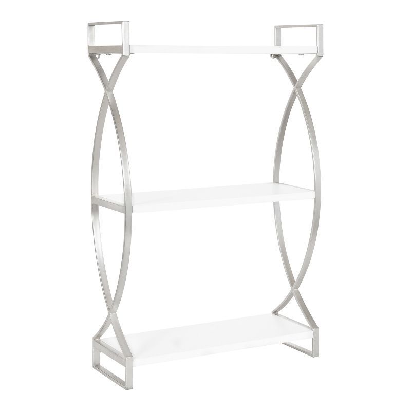 Arietta 3-Tier White and Silver Metal Wall Shelf