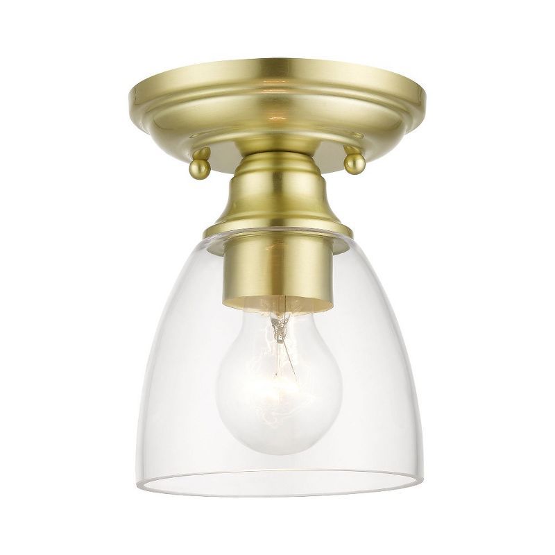 Satin Brass and Clear Glass 1-Light Flush Mount