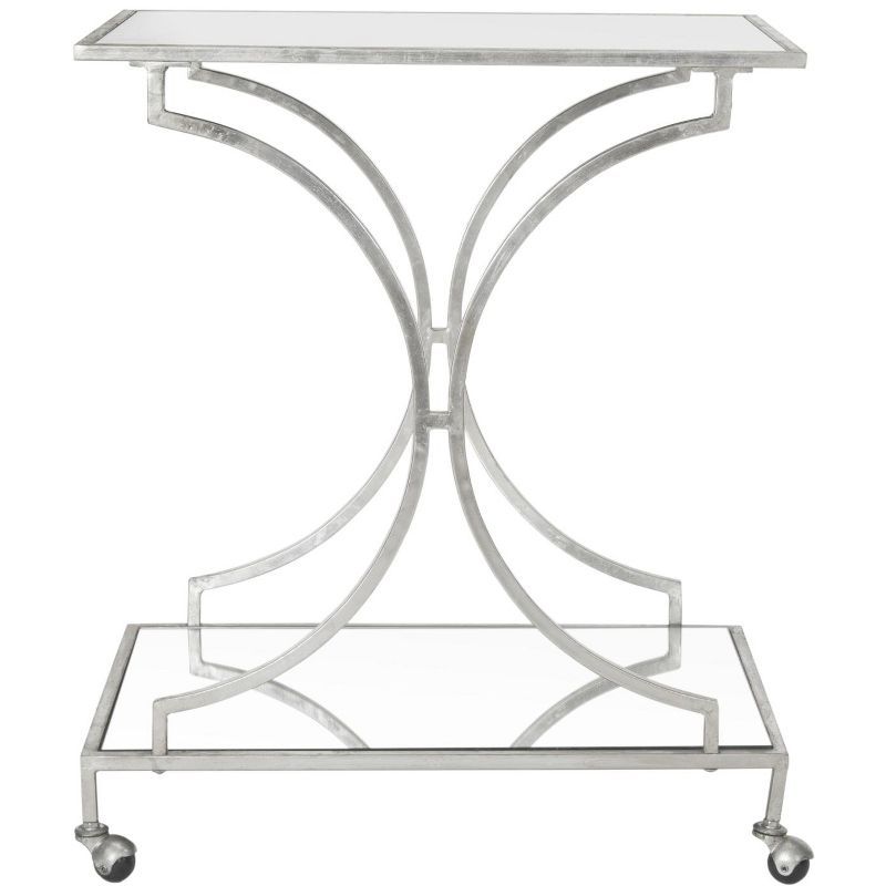 Transitional Silver Mirrored Glass 2-Tier Bar Cart with Storage