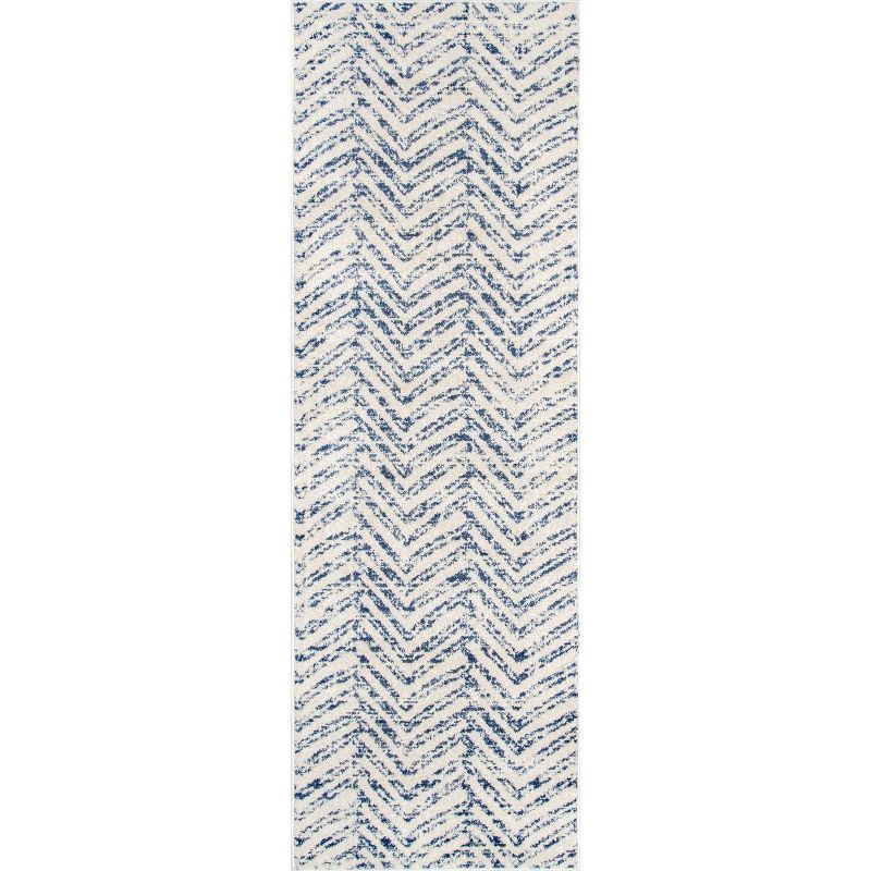 Soft Durable Blue Herringbone Transitional 31" Area Rug