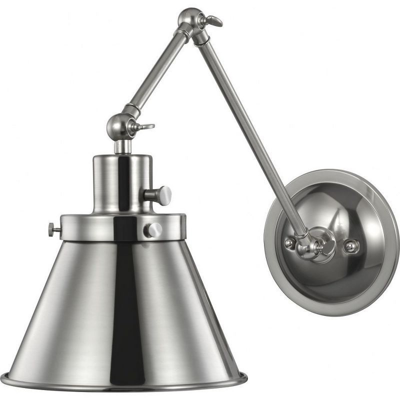 Brushed Nickel Adjustable Swing Arm Wall Sconce with Metal Shade