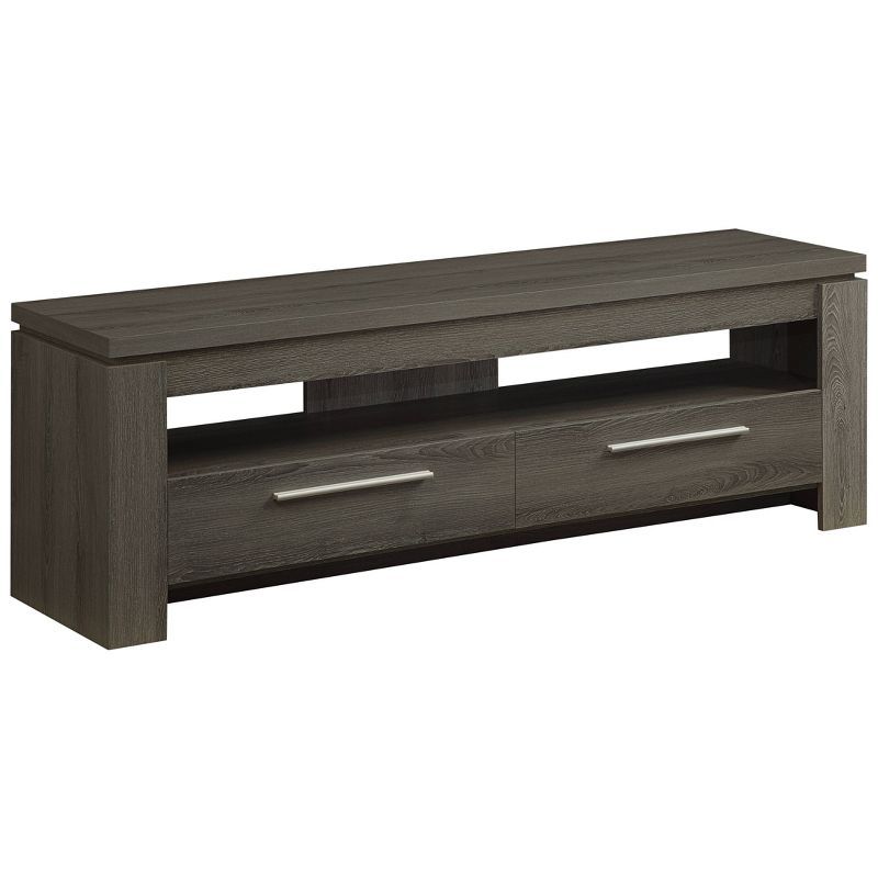 Gray Weathered Wood TV Stand with Cabinet and Drawers