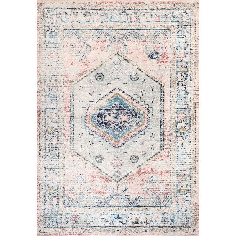 Distressed Blue Oriental 5' x 7' Synthetic Easy-Care Area Rug