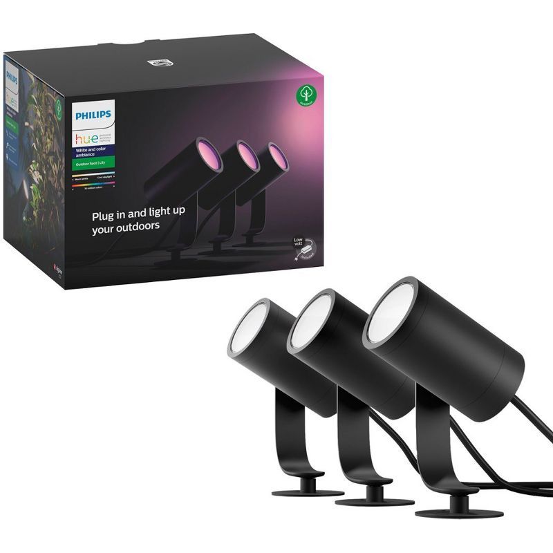 Philips Hue Lily Black Outdoor Smart Spot Light Base Kit 3-Pack