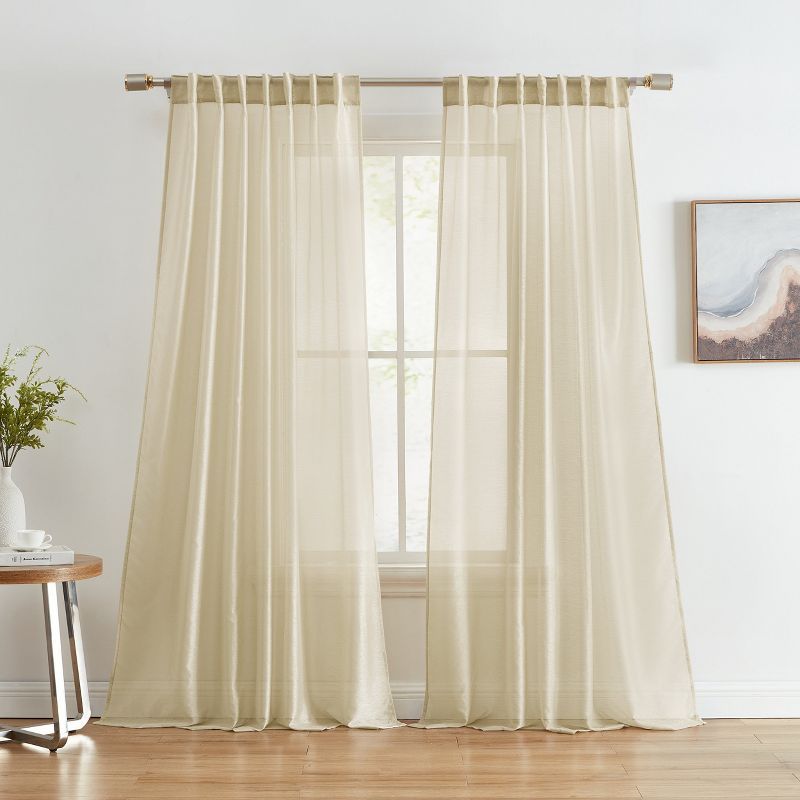 Beige Semi Sheer Polyester Rod Pocket and Back Tab Window Panels