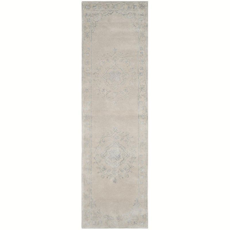 Light Grey Hand-Tufted Wool and Viscose Runner Rug