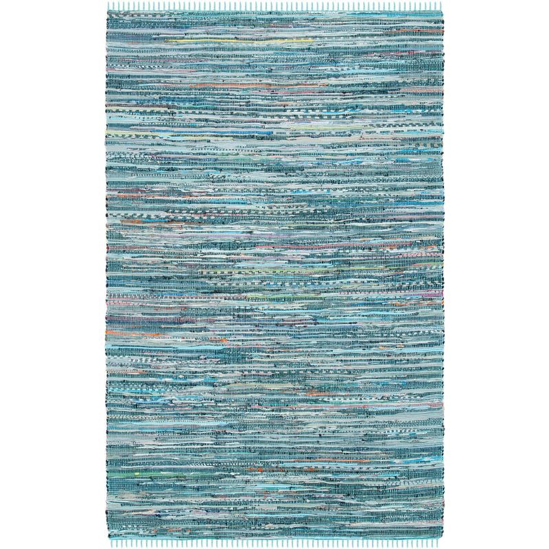 Turquoise Multi Stripe Handmade Cotton Square Rug 4' x 6'