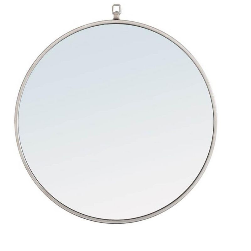 24" Round Silver Metal Vanity Mirror with Decorative Hook