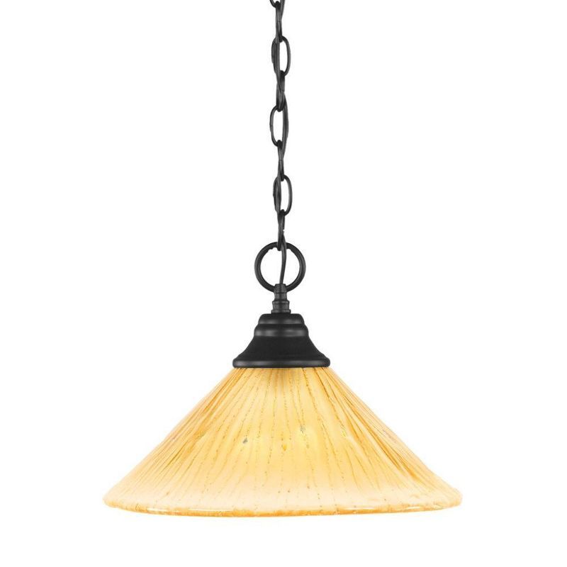 Matte Black Pendant Light with Amber Crystal Shade