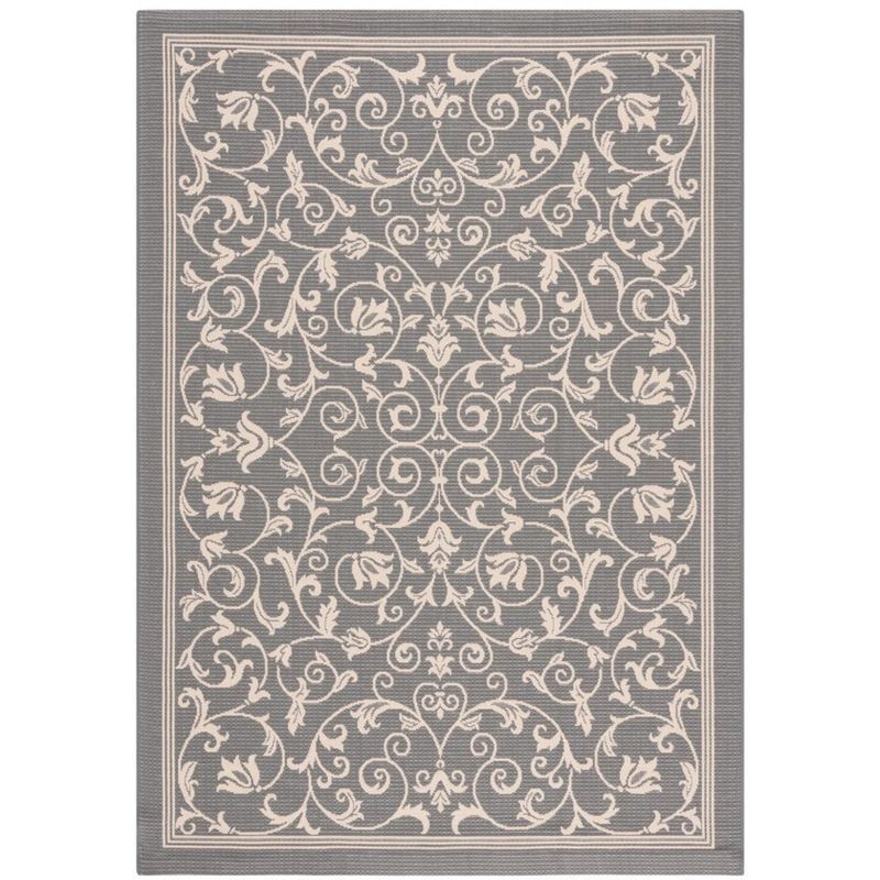 Gray Rectangular Baroque Print Synthetic Outdoor Area Rug