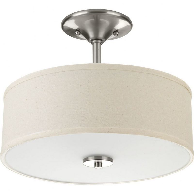 Brushed Nickel Glass Drum Semi-Flush Ceiling Light