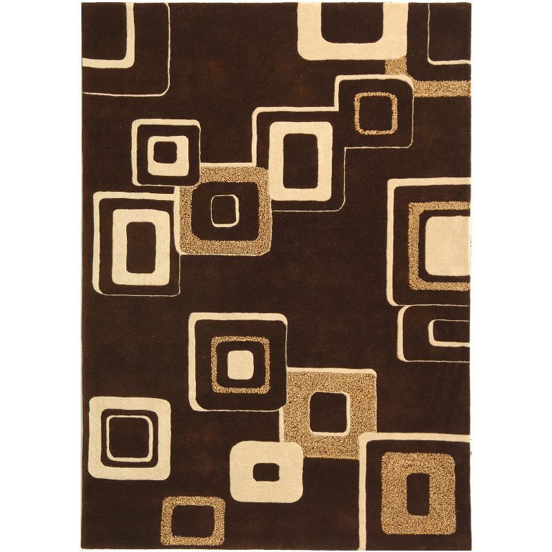 Handmade Tufted Brown and Beige Wool Rectangular Rug