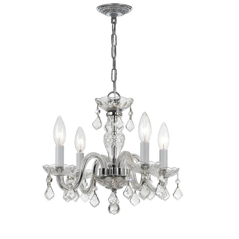 Elegant Mini 4-Light Polished Chrome Chandelier with Clear Hand Cut Crystals