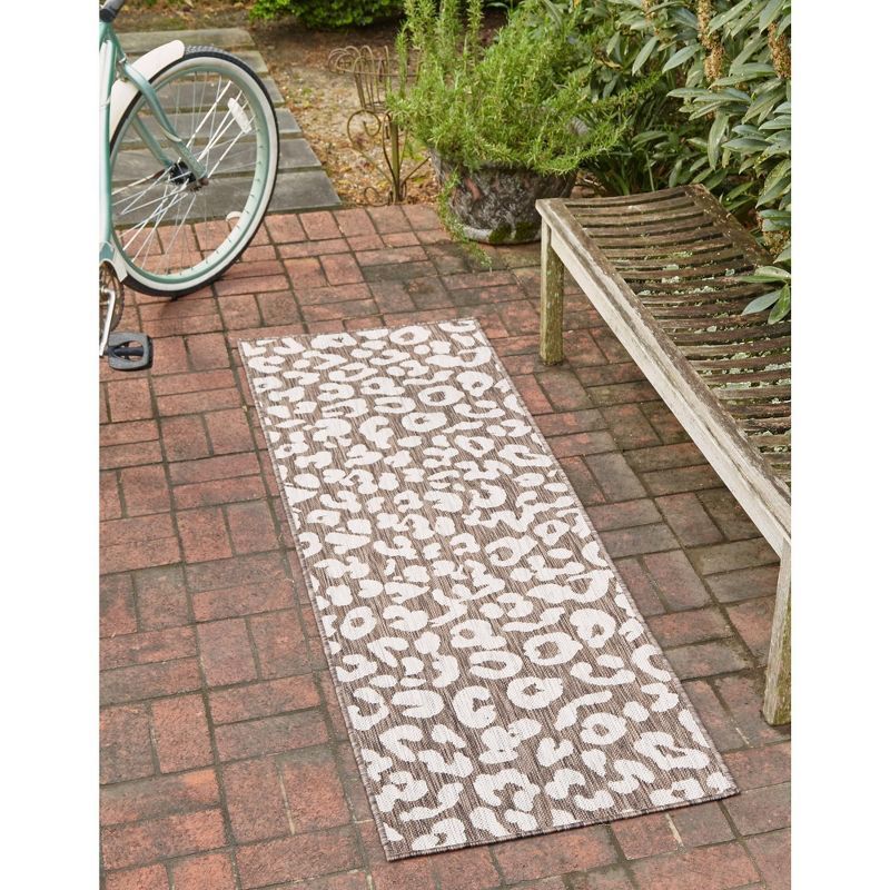 Brown and White Synthetic Outdoor Runner Rug