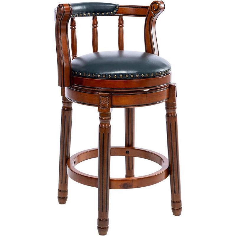 26" Blue Leather Swivel Bar Stool with Wood Frame