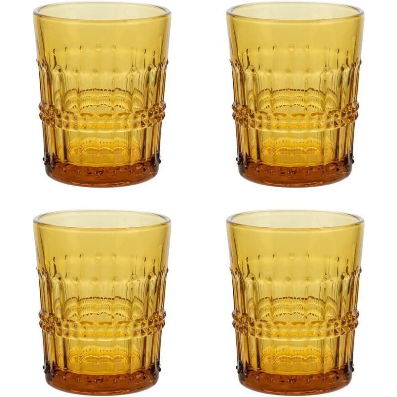 Amber Beaded Vintage Old Fashion Whiskey Glasses, Set of 4