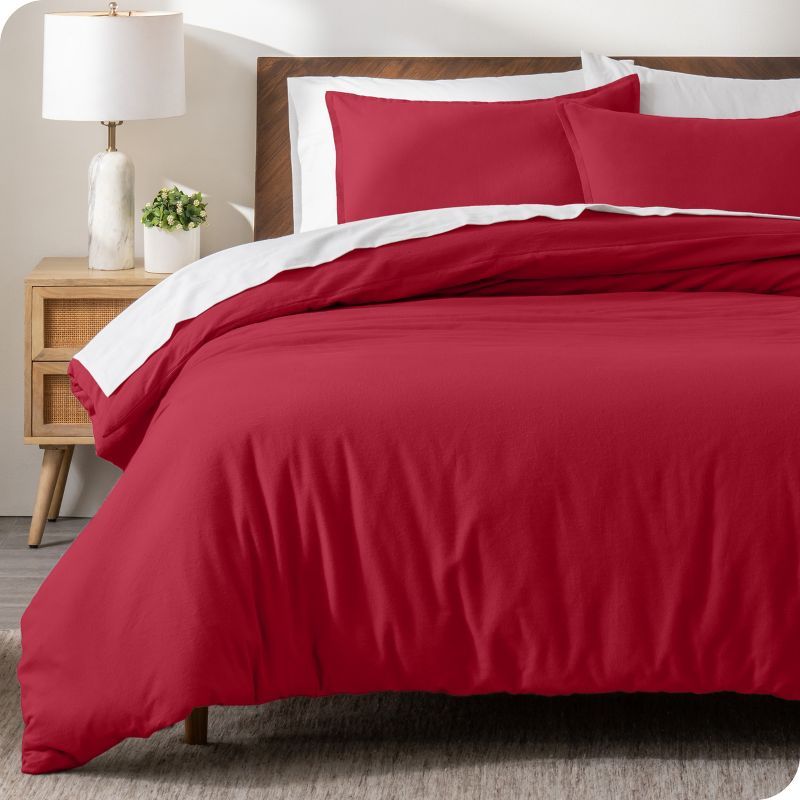 Red Twin/Twin XL Cotton Flannel Duvet Cover Set