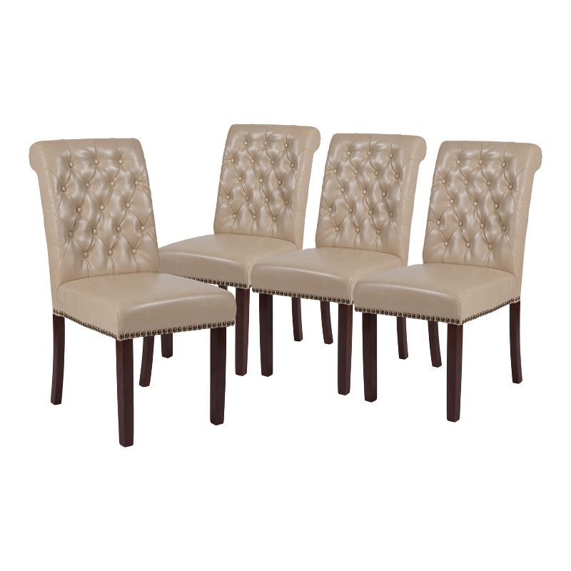 Elegant Beige LeatherSoft Parsons Side Chair with Walnut Wood Legs