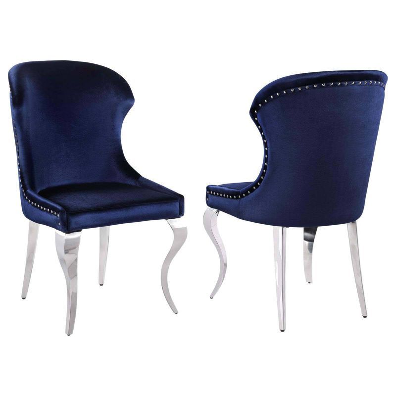 Cheyanne Blue Velvet Upholstered Side Chair with Metal Legs