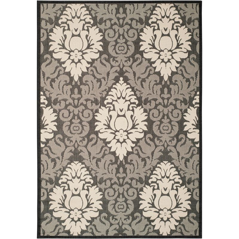 Rectangular Black and Sand Synthetic Easy Care Area Rug