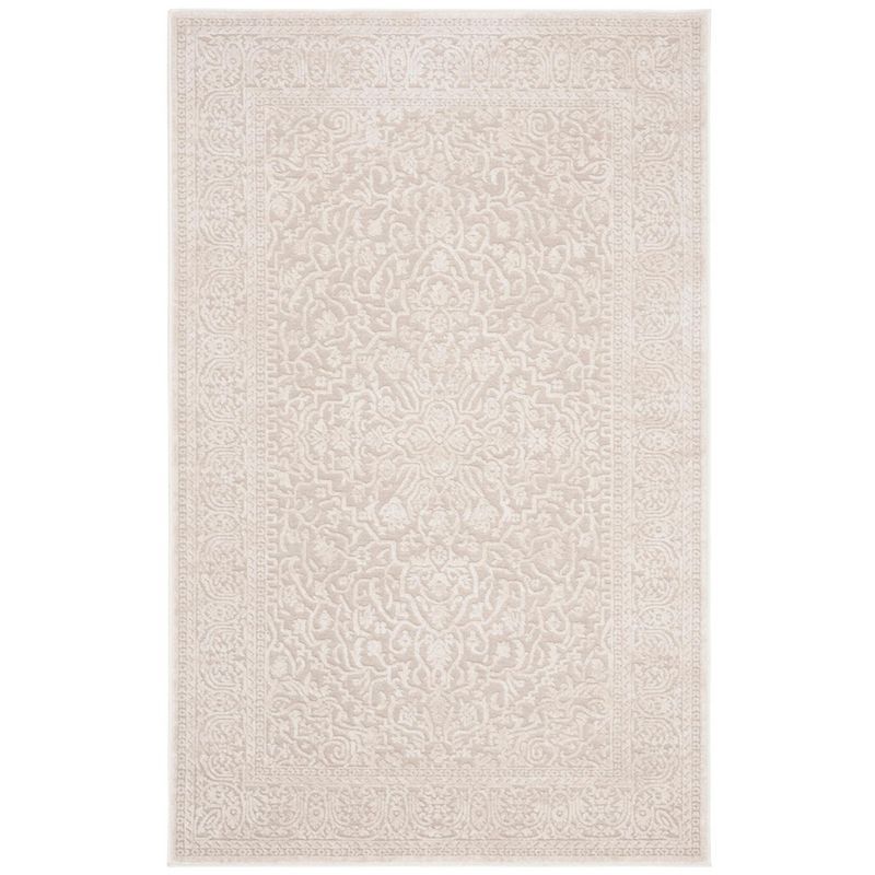 Creme and Ivory Floral Synthetic 4' x 6' Area Rug