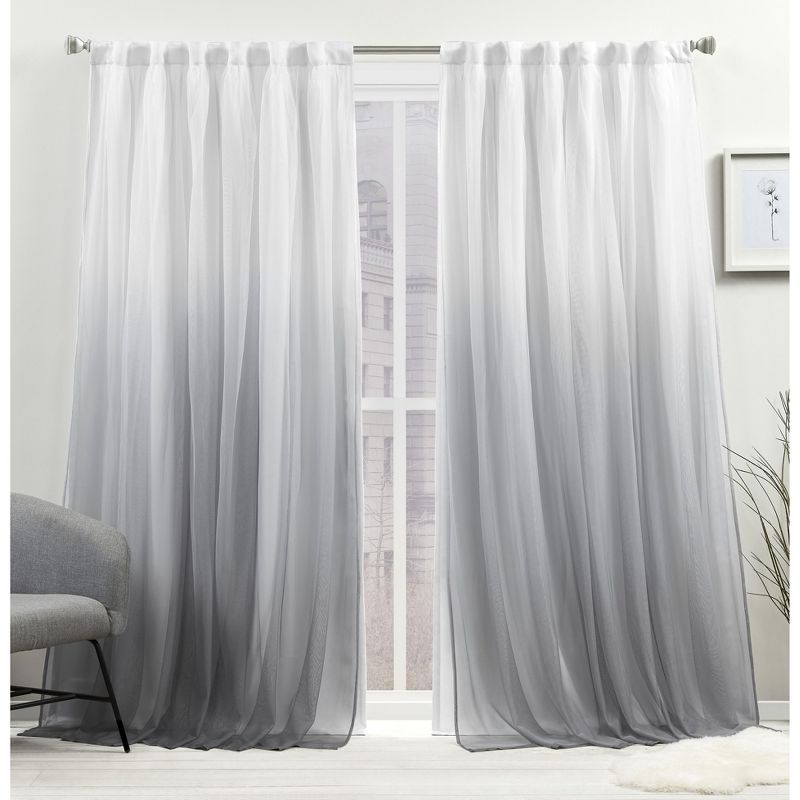 Gray and Mecca Orange Blackout Polyester Pleated Curtain Panel