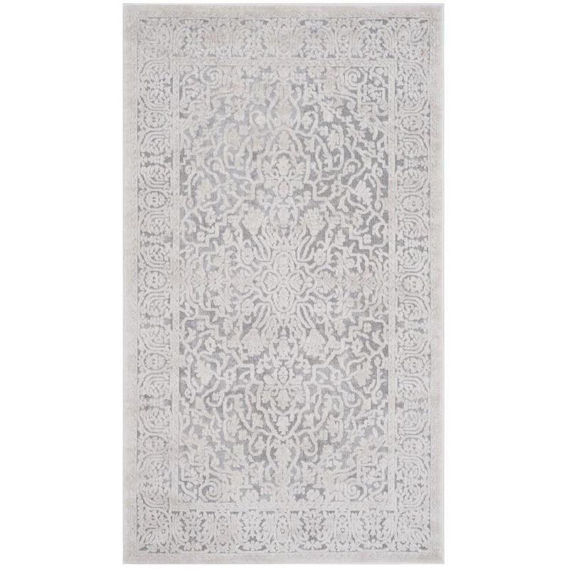 Elegant Floral Bliss Light Grey/Cream Synthetic 4' x 6' Area Rug