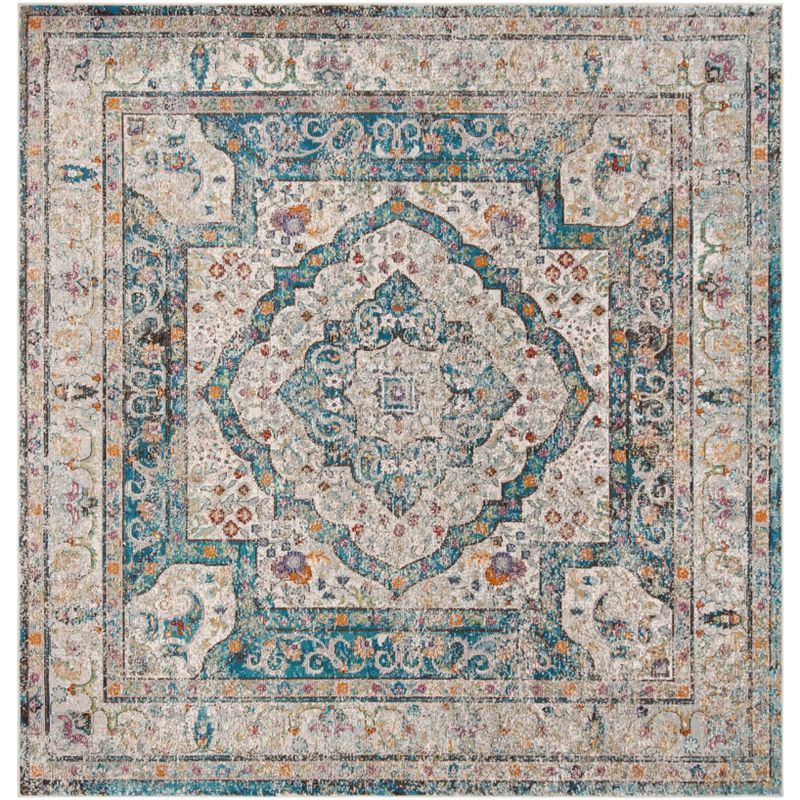 Elysian Distressed Cream/Red Square Wool Blend Area Rug - 6'5" x 6'5"