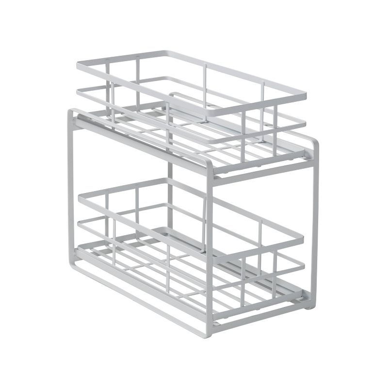 White Steel 2-Tier Sliding Basket Organizer