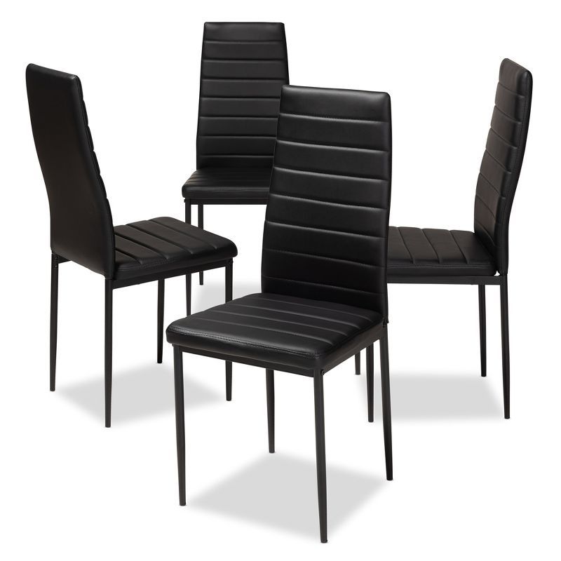 Set of 4 Black Faux Leather High Back Dining Chairs