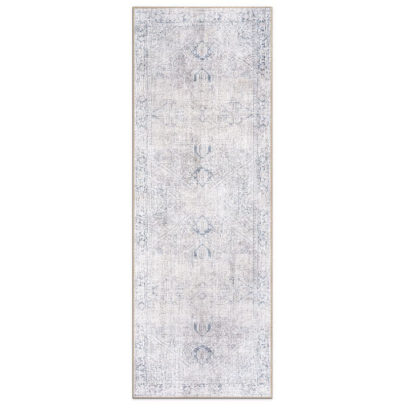 Blue Flat-Woven Medallion Machine-Washable Non-Slip Area Rug