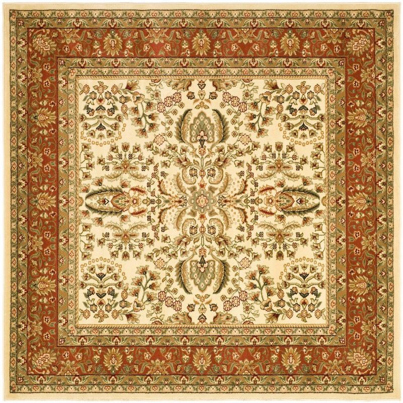 Ivory and Rust Synthetic Square Easy Care Area Rug