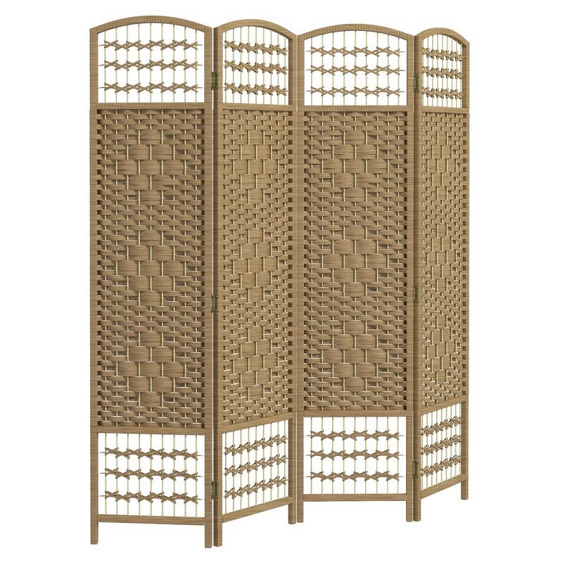 Natural Handwoven 4-Panel Folding Room Divider