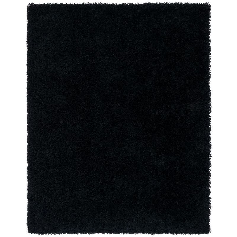 Black Hand-Tufted Wool and Synthetic Shag Area Rug