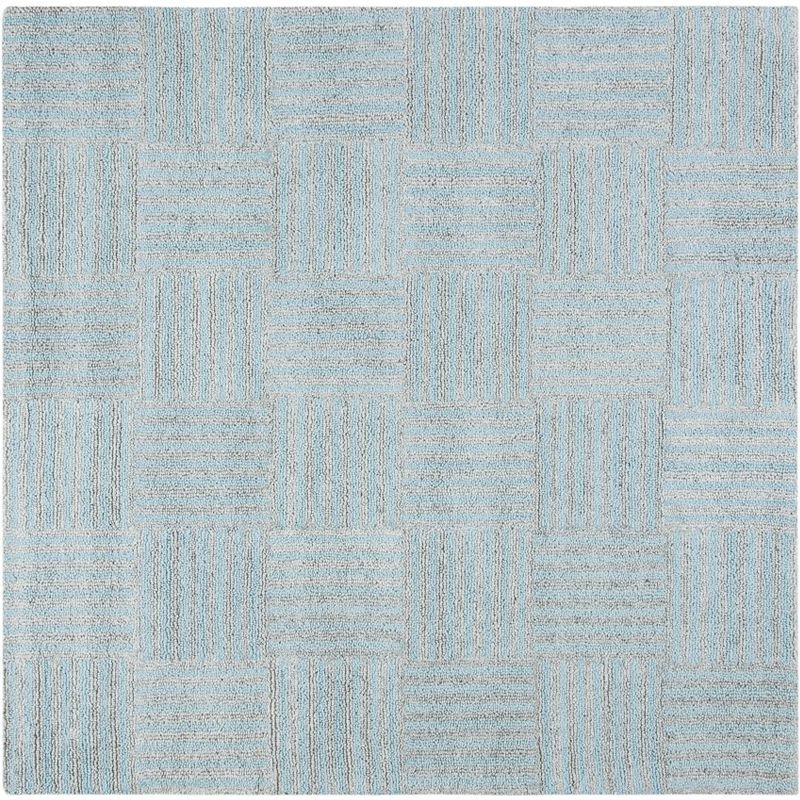 Handmade Abstract Cushion-Soft Tufted Wool Square Rug - Blue/Grey, 6'x6'