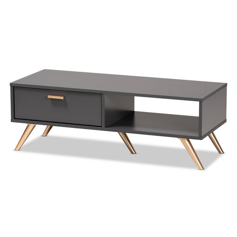 Dark Grey and Gold Wood Coffee Table with Storage Drawer