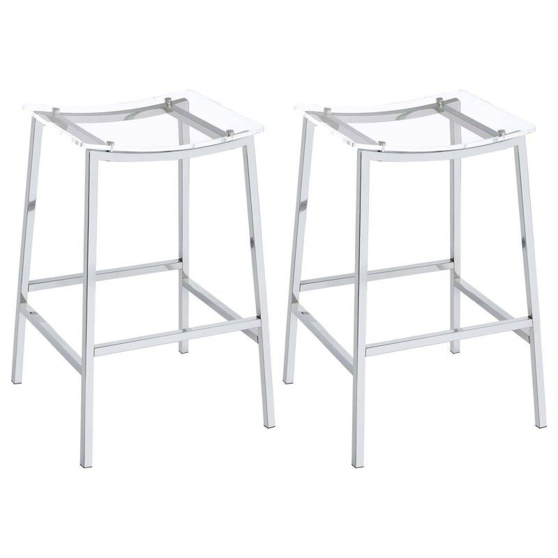 Jovani 29" Clear Acrylic and Chrome Backless Bar Stools Set