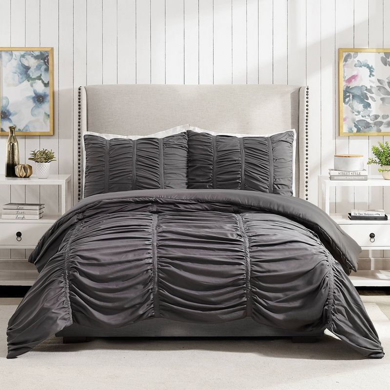 Modern Heirloom Emily Texture T/TXL Emily Texture Comforter Set Dark Gray: Polyester, Machine Washable, Includes Sham
