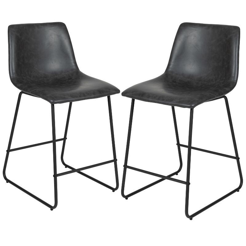 Merrick Lane Dark Gray Faux Leather Counter Stools, Set of 2