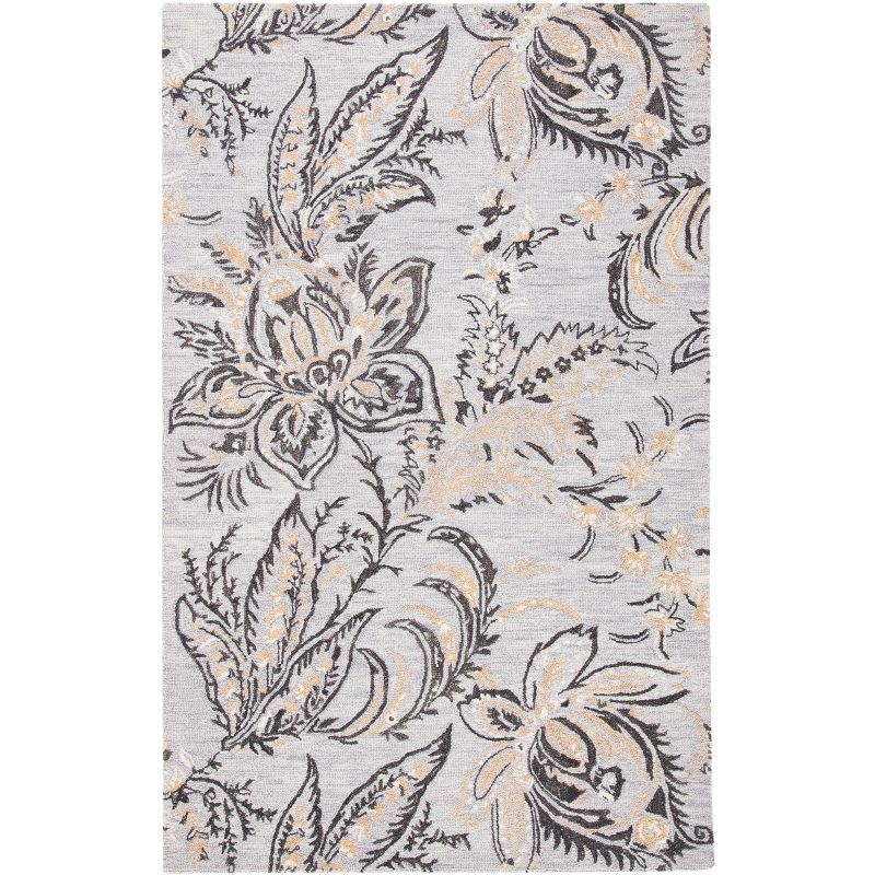 Handmade Gray Floral Tufted Wool Area Rug 4' x 6'