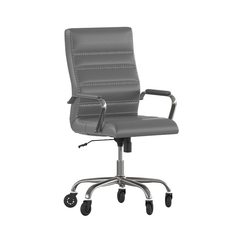 Gray LeatherSoft High Back Executive Swivel Office Chair with Chrome Frame