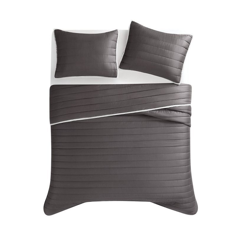 Dark Grey Twin Cotton Sateen Quilt Set with Polyfill