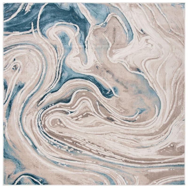 Meadow 6'7" Square Beige and Blue Abstract Area Rug