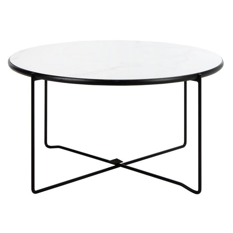 Mid-Century Chic Round Coffee Table with Faux White Marble Top