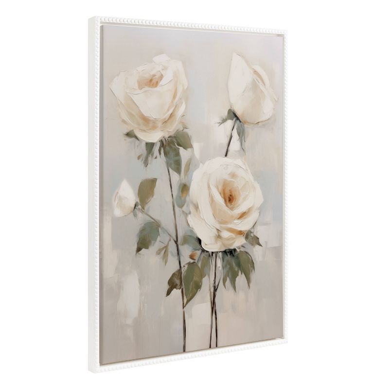 Soft White Roses Beaded Framed Canvas Wall Art, 23x33