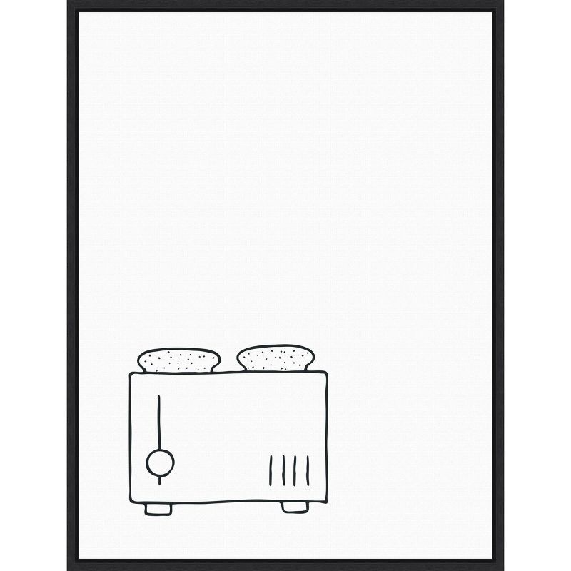 Minimalist Black and White Toaster Line Drawing Framed Canvas Art