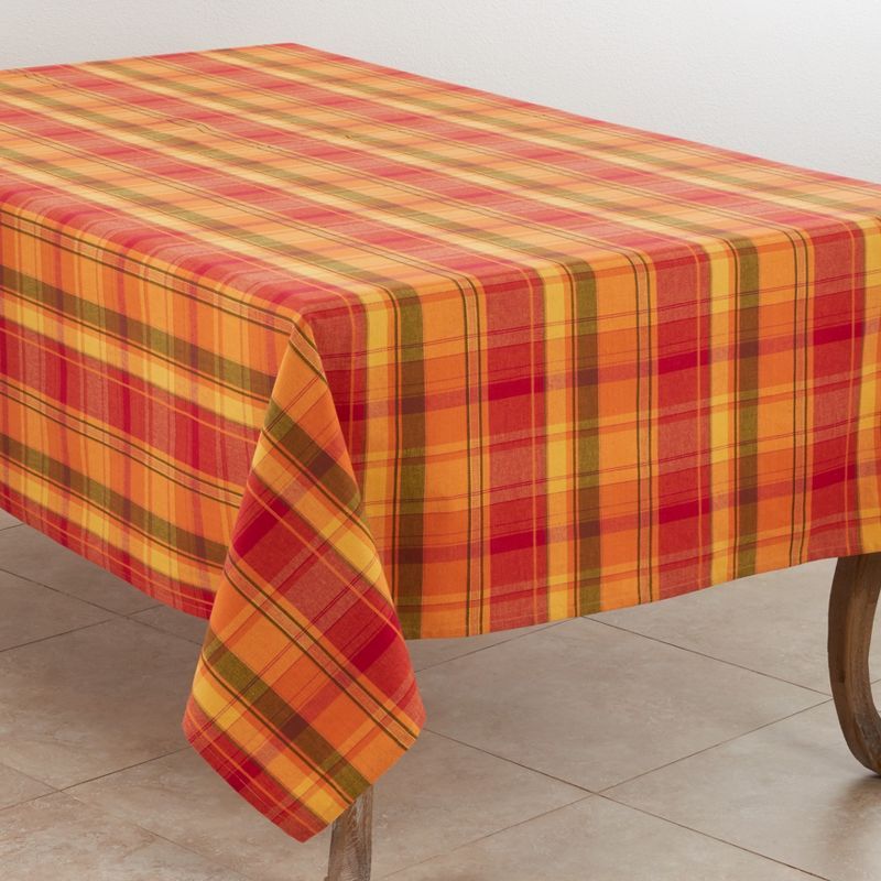 Terracotta Plaid Cotton Fall Tablecloth, 65 x 120 Inch