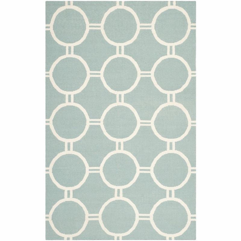 Handmade Light Blue and Ivory Wool Geometric Area Rug